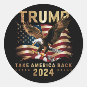 Sticker Rond Trump 2024 Reprendre l'Amérique Drapeau américain 