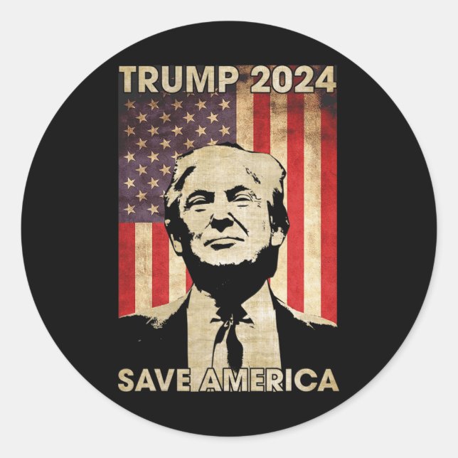 Sticker Rond Trump 2024 Sauvez l'Amérique Amérique - Drapeau Él (Devant)