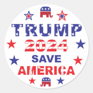 STICKER ROND TRUMP 2024 SAVE AMERICA