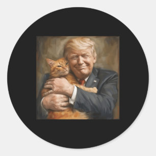 Sticker Rond Trump Accroche Un Chat Orange 2024