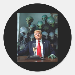 Sticker Rond Trump Aliens Bureau Photo Uap Ufo Extraterrestre