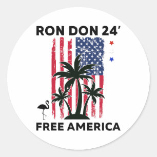 Sticker Rond Trump Desantis Ron Don 24' Drapeau Américain Flama