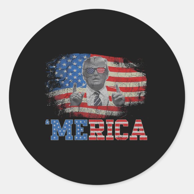Sticker Rond Trump Happy 4 juillet Trump American Flag 4 (Devant)