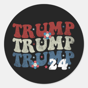 Sticker Rond Trump Retro Super Flower 24 2024 Election