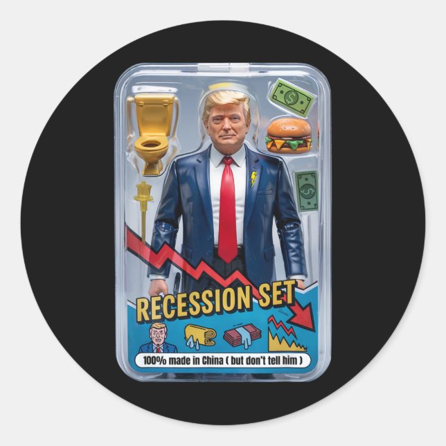 Sticker Rond Trump Satire Survié Récession Box Set Action Fig (Devant)