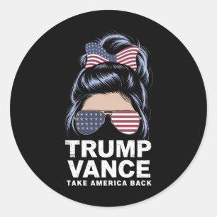 Sticker Rond Trump Vance Reprenez l'Amérique Fille aux Chignons