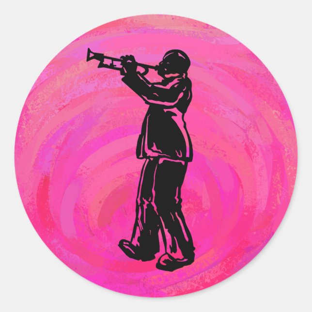 Sticker Rond Trumpet Boogie Nuits New York Hot rose (Devant)