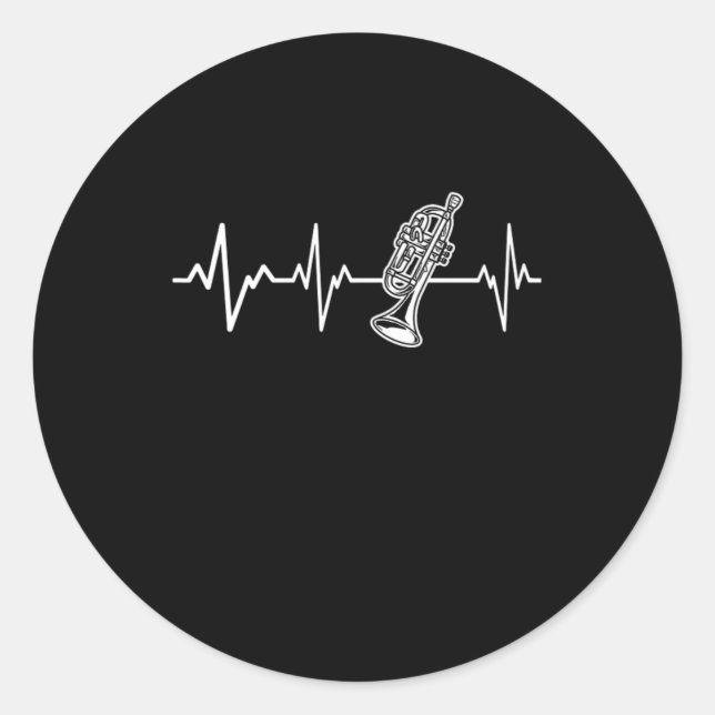 Sticker Rond Trumpet Hearbeat Trumpeter Gift Idea (Devant)