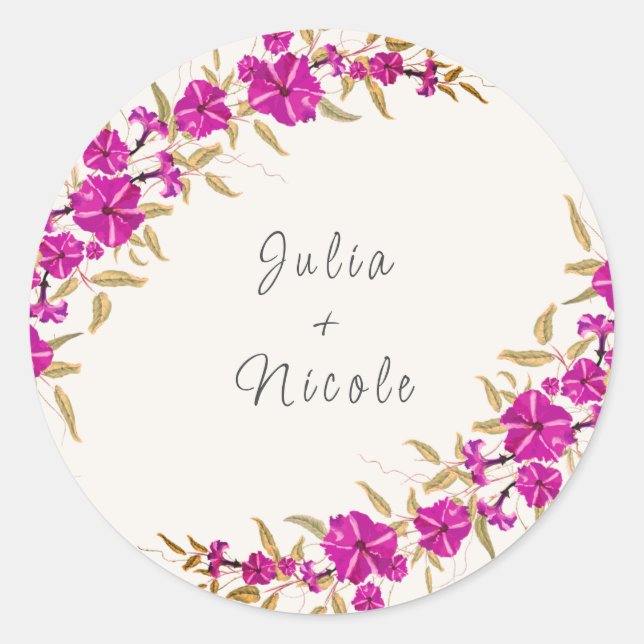 Sticker Rond Trumpet sauvage violet Vin Fleur Jardin Mariage (Devant)