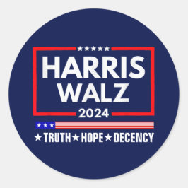 Sticker Rond Truth Hope Decency Harris Walz 2024