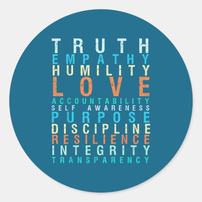 Sticker Rond Truth Love Empathy Self Awareness Insrational Word (Devant)