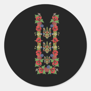 Sticker Rond Trysub ukrainien Coquelicots rouges Floral rétro U