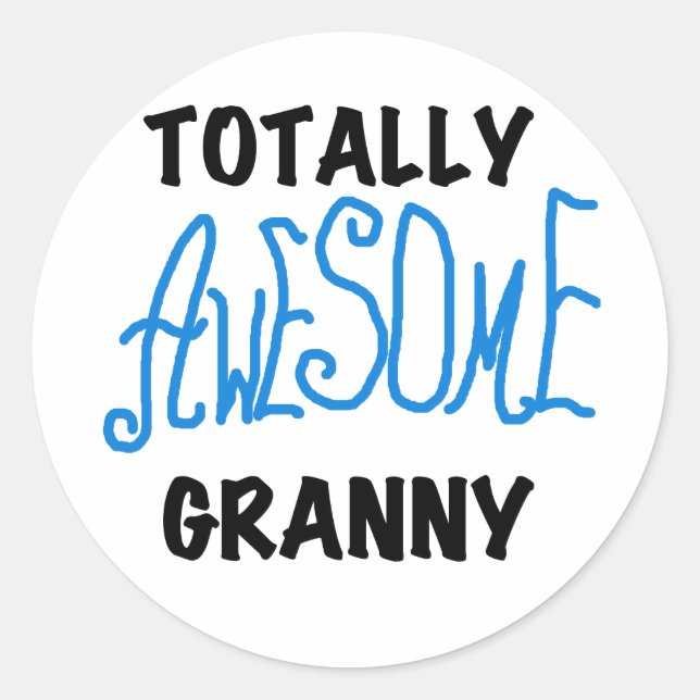 Sticker Rond Tshirts et cadeaux bleu Granny absolument géniaux (Devant)