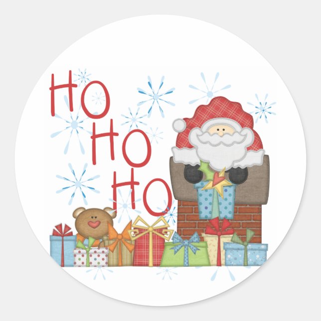 Sticker Rond Tshirts et cadeaux père Noël Ho Ho Ho (Devant)