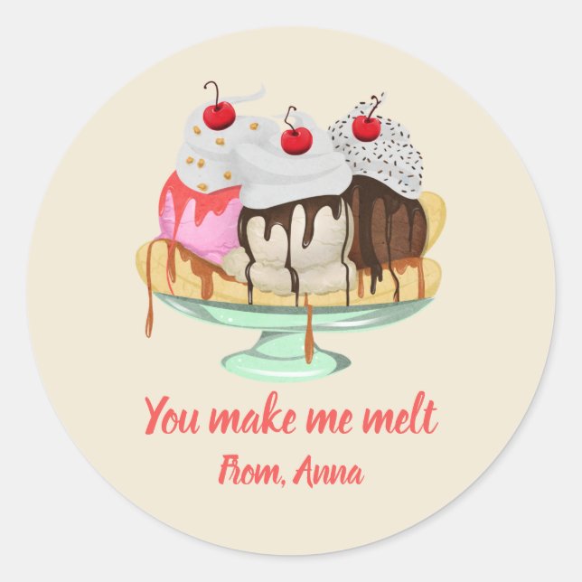 Sticker Rond Tu me fais fondre la crème glacée Valentine (Devant)