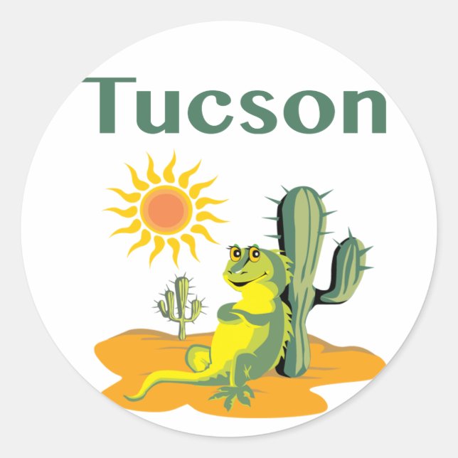 Sticker Rond Tucson Arizona Lizard et Saguaro (Devant)