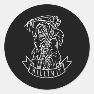 Sticker Rond Tuez-Le, Drôle Grande Faucheuse Distressée Tatouag
