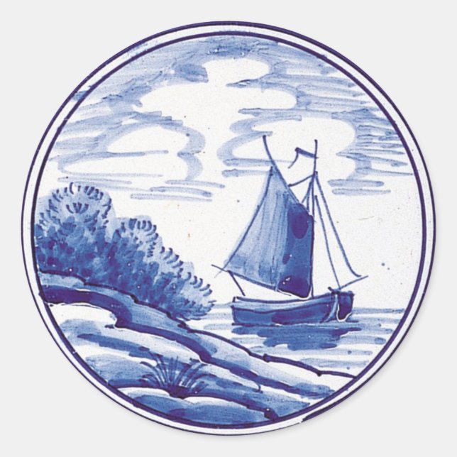 Sticker Rond Tuile bleue traditionnelle (Devant)