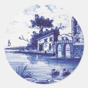 Sticker Rond Tuile bleue traditionnelle