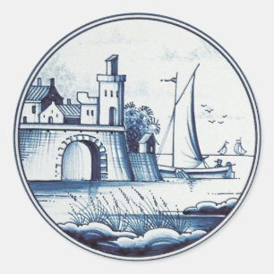 Sticker Rond Tuile bleue traditionnelle