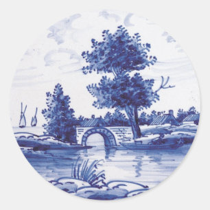 Sticker Rond Tuile bleue traditionnelle néerlandaise