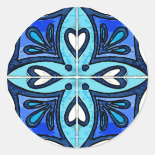 Sticker Rond Tuiles de coeur inspirées par le bleu d'Azulejos