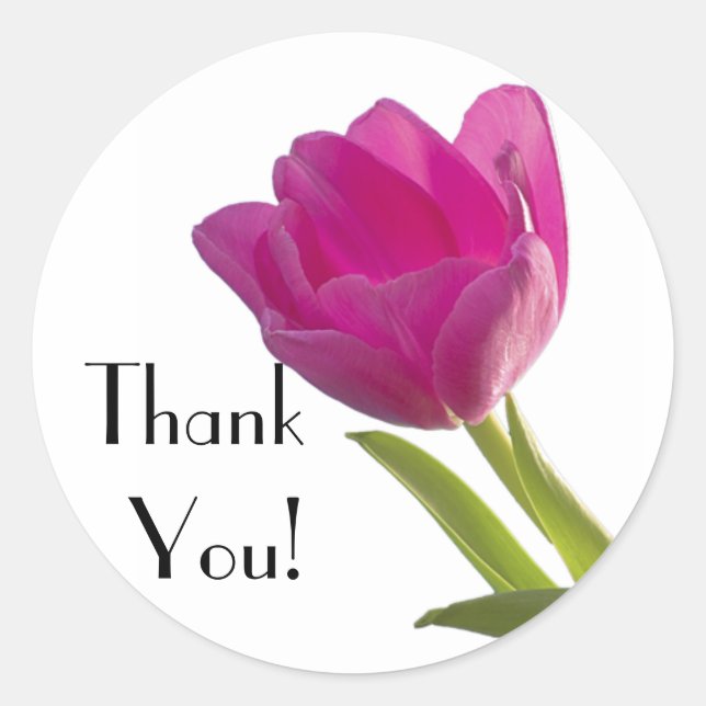 Sticker Rond Tulipe Rose Chaud, Merci ! (Devant)
