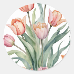 Sticker Rond Tulipe sophistiquée avec aquarelle
