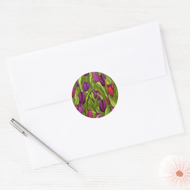 Sticker Rond Tulipes (Enveloppe)