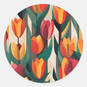 Sticker Rond Tulipes colorées géométriques