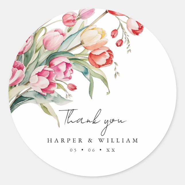 Sticker Rond tulipes d'aquarelle mariage merci (Devant)