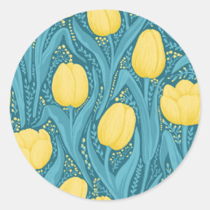 Sticker Rond Tulipes en bleu et jaune