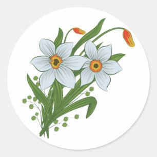 Sticker Rond Tulipes et fleurs de jonquilles