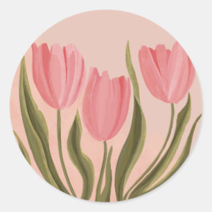 Sticker Rond Tulipes Painteté Jolie Rose