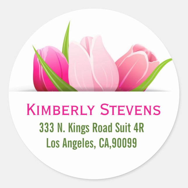 Sticker Rond Tulipes roses Damas blanches Arrière - plan (Devant)