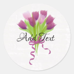 Sticker Rond Tulipes roses et violettes Ajouter du texte