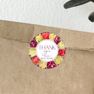 Sticker Rond Tulipes rouges jaunes Remerciements pour une baby 