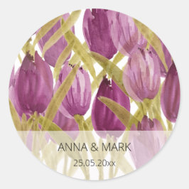 Sticker Rond Tulipes violettes artistiques Aquarelle Art