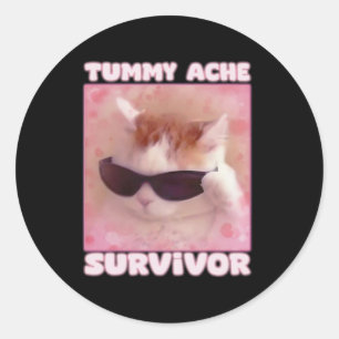 Sticker Rond Tummy Ache Survivant Chat drôle