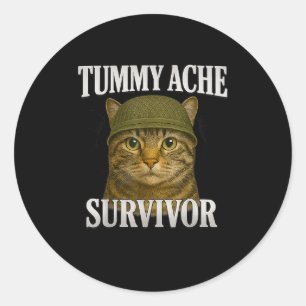 Sticker Rond Tummy Ache Survivante Chat Mème Drôle Kitten Cadea