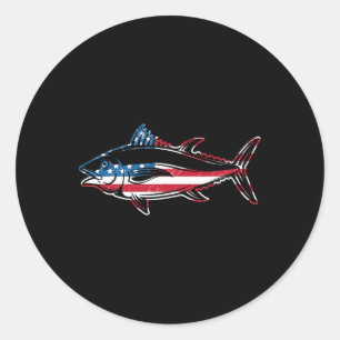 Sticker Rond Tuna Fishing Drapeau américain Giant Bluefin Poiss