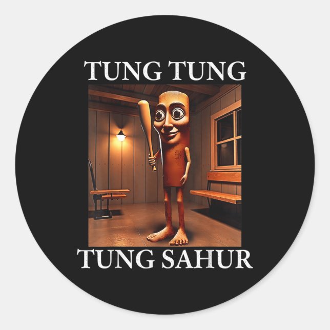 Sticker Rond Tung Tung Tung Sahur Italien Brainrot mème drôle (Devant)