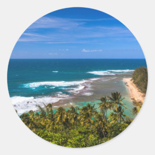 Sticker Rond Tunnels Beach vu depuis le sentier Kalalau