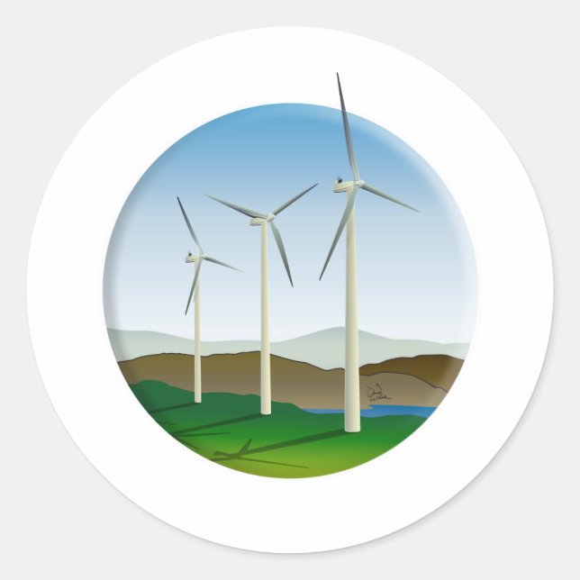 Sticker Rond Turbine éolienne d'énergie verte (Devant)