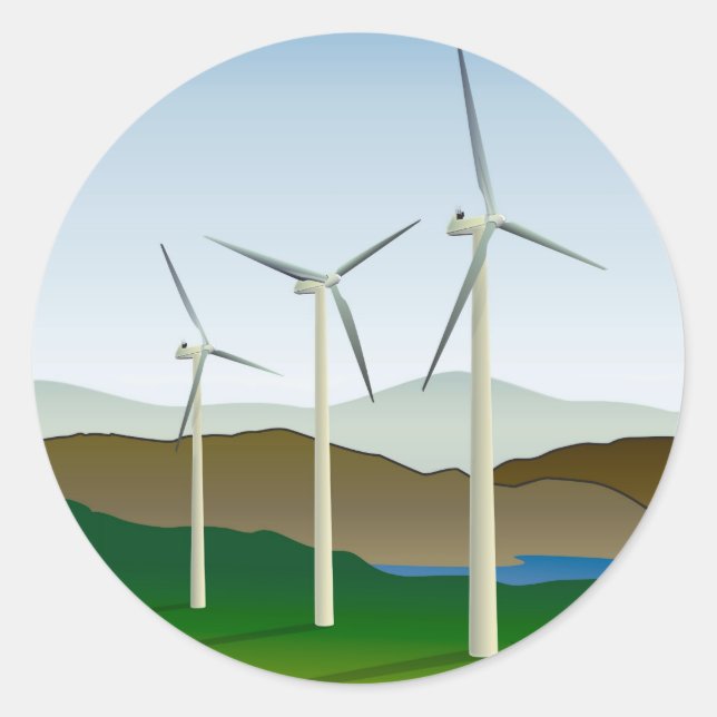 Sticker Rond Turbine éolienne par lac (Devant)