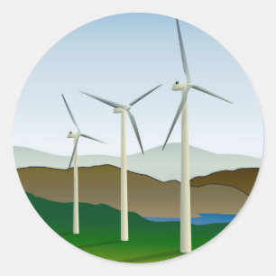 Sticker Rond Turbine éolienne près du lac