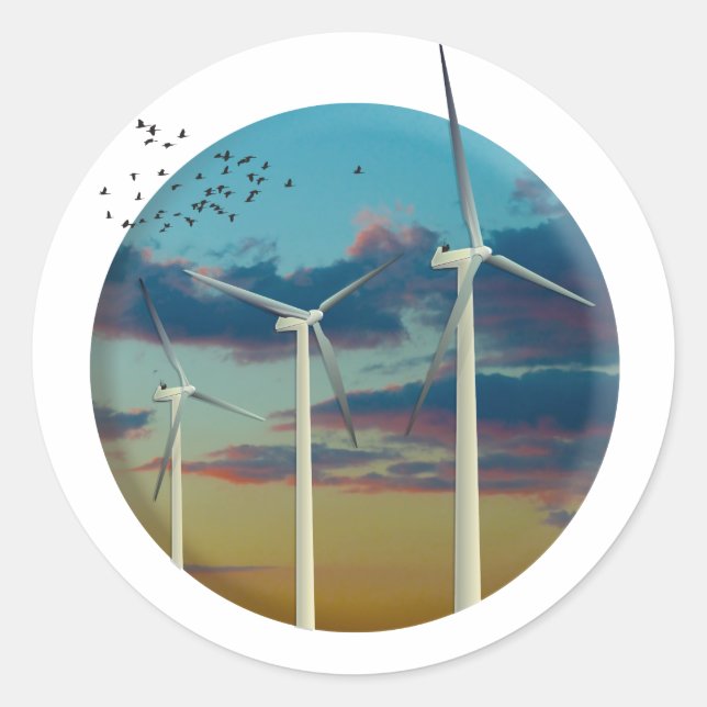 Sticker Rond Turbines à vent peint ciel (Devant)