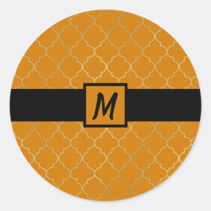 Sticker Rond Turmeric Jaune Or Quatrefoil Partie Monogramme
