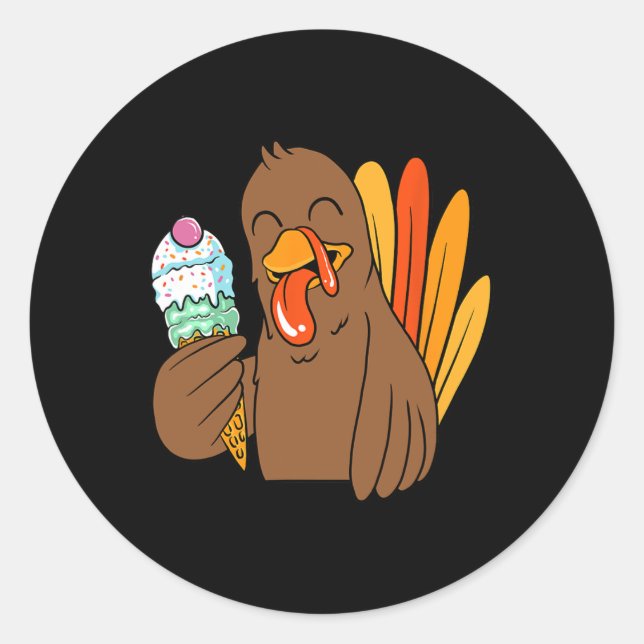 Sticker Rond Turquie Manger Crème de glace Thanksgiving Day Fun (Devant)