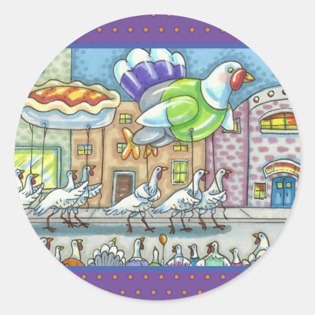 STICKER ROND TURQUIE PARADE, JOUR DE MERCI HÉLIUM BALLONS (Devant)